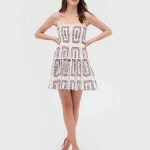 Hill House Home The Seraphina Mini Nap Dress in Geo Eyelet White Cream Red XXL